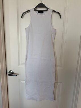 WHITE FOX Ribbed Tank Midi Dress in White